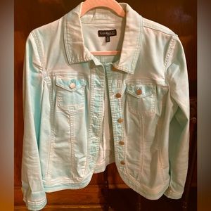 Looks whitewashed! Pale teal and white jacket